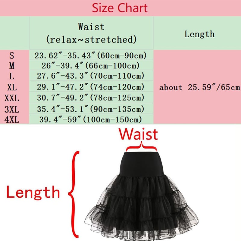 Kumeng Women's 50s Vintage Petticoat Half Slip Tutu Underskirt 25.59" Crinoline Rockabilly 4XL - Image 3